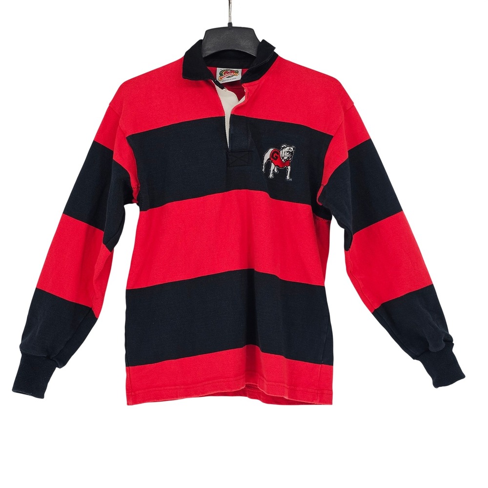 Georgia Bulldogs Barbarian Rugby Shirt M Red Black Striped LS Vintage 90s Street
